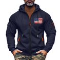 thumbnail image 3 of Men's Flag Print Zip Up Hoodie with Arm Pocket, Casual Cardigan Style Sweatshirt, Large Size Fleece Jacket for Veterans Day, Christmas, Patriotic Apparel,Navy,2XL, 3 of 5