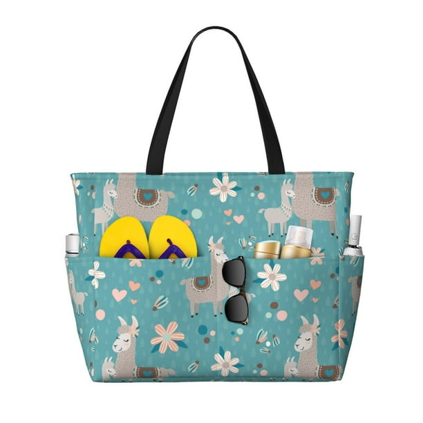 Fotbe Teal Mama Llama Bolsa de Viaje para Playa - Resistente al Agua, Bolsa Tote de Gran Capacidad y Ligera con 7 Bolsillos para Mujeres y Hombres