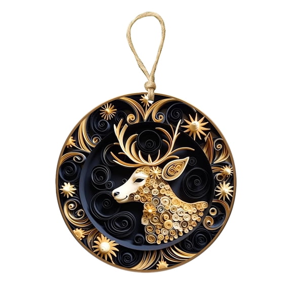 OAVQHLG3B Acrylic Christmas Ornament Mysterious Navy Blue and Gold Craft Pendant with Angel Christmas Tree Snowman Pattern Sacred Xmas Hanging Decorations for Home Party