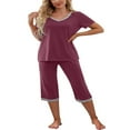thumbnail image 2 of Pyjama en Coton pour Femmes, Ensemble Pjs à Manches Courtes, Haut de Nuit avec Pantalon Capri, Ensembles de Détente, Tenue de Nuit, 2 of 6
