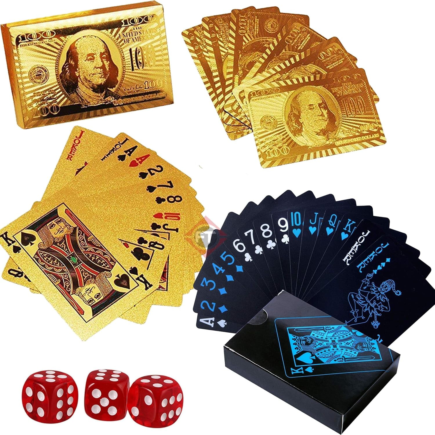 Firstly Black Deck & 1 Golden Deck Of Premium Bridge Waterproof Playing Cards Pack Of 1 For Adult - Highly Flexible, Durable Playing Cards With Great Slip & Design | Use For Party & Game