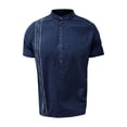 thumbnail image 4 of ZCFZJW Mens Short Sleeve Guayabera Shirts Linen Cotton 1/4 Button up Henley Shirts Mexican Embroidered Cuban Wedding Shirt Summer Beach Tops Navy XXL, 4 of 8
