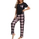 thumbnail image 4 of Pijamas de Loungewear de Cuadros para Mujeres INSPIRE CHIC, Ropa de Dormir Suave de Manga Corta con Pantalones, 4 of 5
