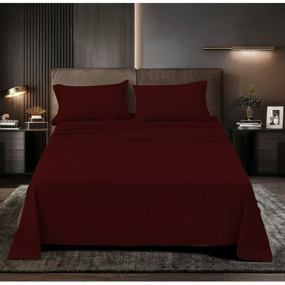 Prime Series Rayon Made from Bamboo Sheet Set - Wrinkle Free -Softer than Cotton- Deep Pockets - 4 Piece - 1 Fitted Sheet, 1 Flat, 2 Pillowcases Queen, Burgundy