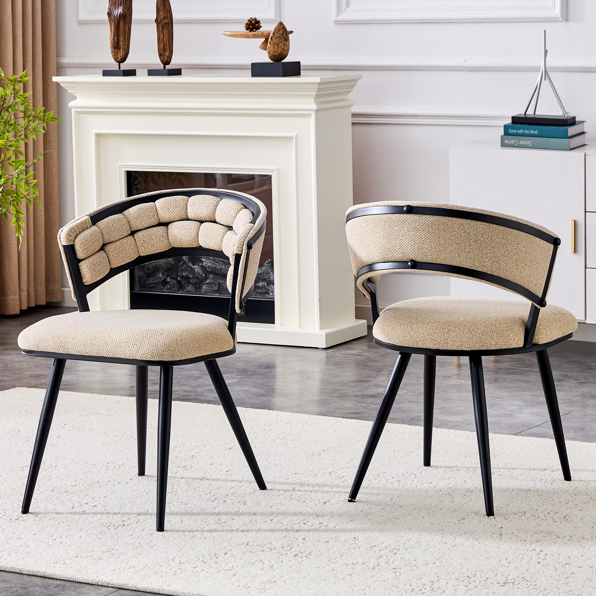 TesNus Beige Velvet Dining Chairs Set of 2, 30.5 Inch Tufted Upholstered Accent Chairs with Black Metal Legs for Dining Room Kitchen Living Room
