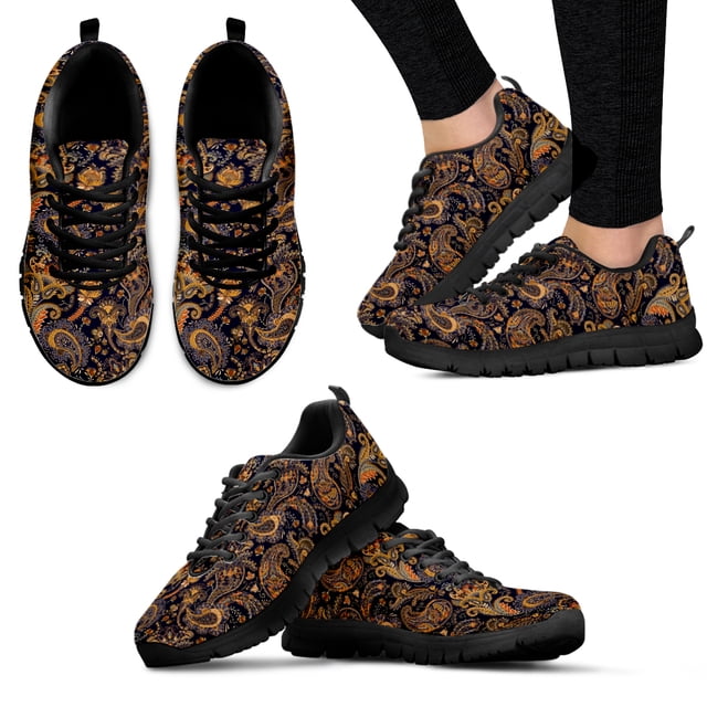 Zapatillas informales con estampado bohemio y flores de cachemira para mujer, con cordones, diseño de marca, ligeras, para caminar, planas para niñas