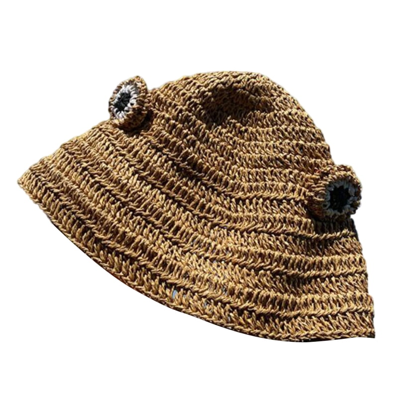 Vonets Hand-Woven Straw Hat Cute Little Frog Fisherman Hat for Summer Must Have Item, Women's, Size: One size, Brown
