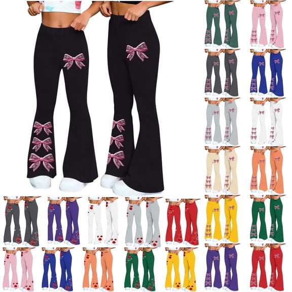 Women's Yoga Pants High Elastic Waist Print Flared Trousers Stretchy Comfy Casual Workout Fitness Pant (XL, Black)