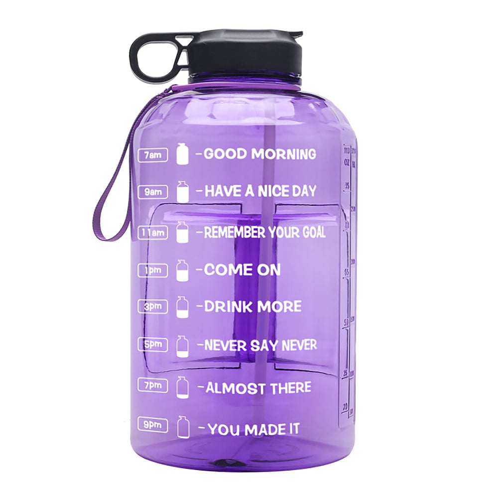 Time Marker & Flip Lid,BPA Free Leak-Proof Reusable Sports Gym Fitness Outdoor 128 OZ BuildLife Motivational Gallon Water Bottle 