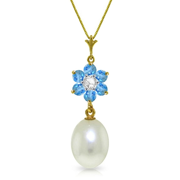 Galaxy Gold 14K Yellow Gold Natural Diamonds and Blue Topaz Pendant Necklace - December Birthstone - Communication & Serenity - 16" to 24" - Fine Jewelry for Women