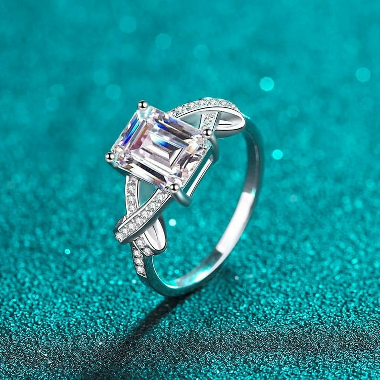 ct D Color Emerald cut Moissanite Diamond Ring for Women, 925