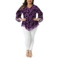 thumbnail image 2 of Agnes Orinda Women's Plus Size Dressy Blouse V Neck Mesh Casual Flowy Work Shirts 3/4 Flared Sleeve Tunic Tops 2X Purple, 2 of 6