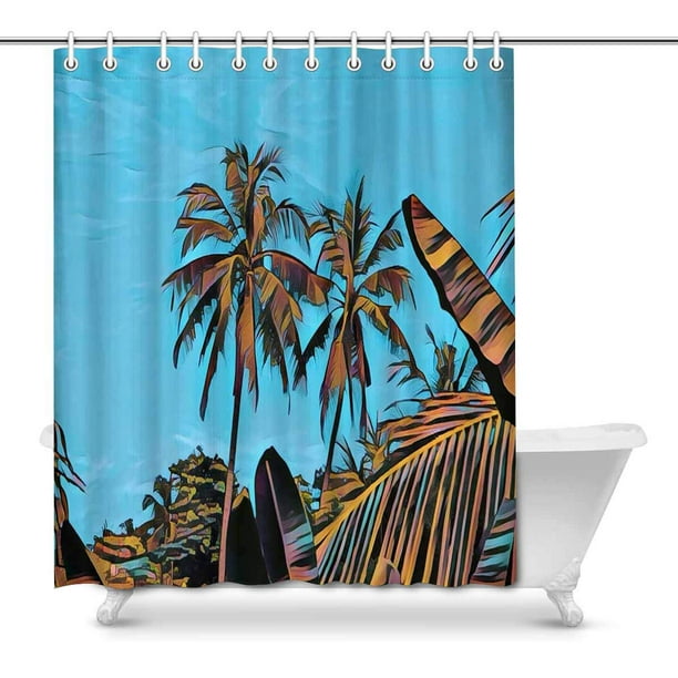 Mkhert Sunny Tropical Scene Landscape Palm Trees Exotic Plants House Decor Shower Curtain Bathroom Decorative Set Rings 66x72 Inch Com Mkhert Sunny Tropical Scene Landscape, Palm Tree Shower Curtains Bath Accessory Sets