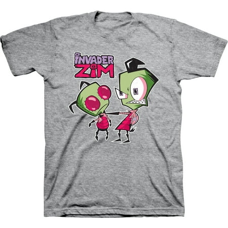 Mens Nickelodeon Invader Zim Shirt - Retro Nick Invader Zim tee - Classic Nick Graphic T-Shirt (Athletic Heather, Small)
