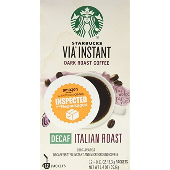 Coffee 12-Servings Extra Bold Decaffeinated Via Ready Brew Decaf Italian Roast Coffee, Instant 39.6G.