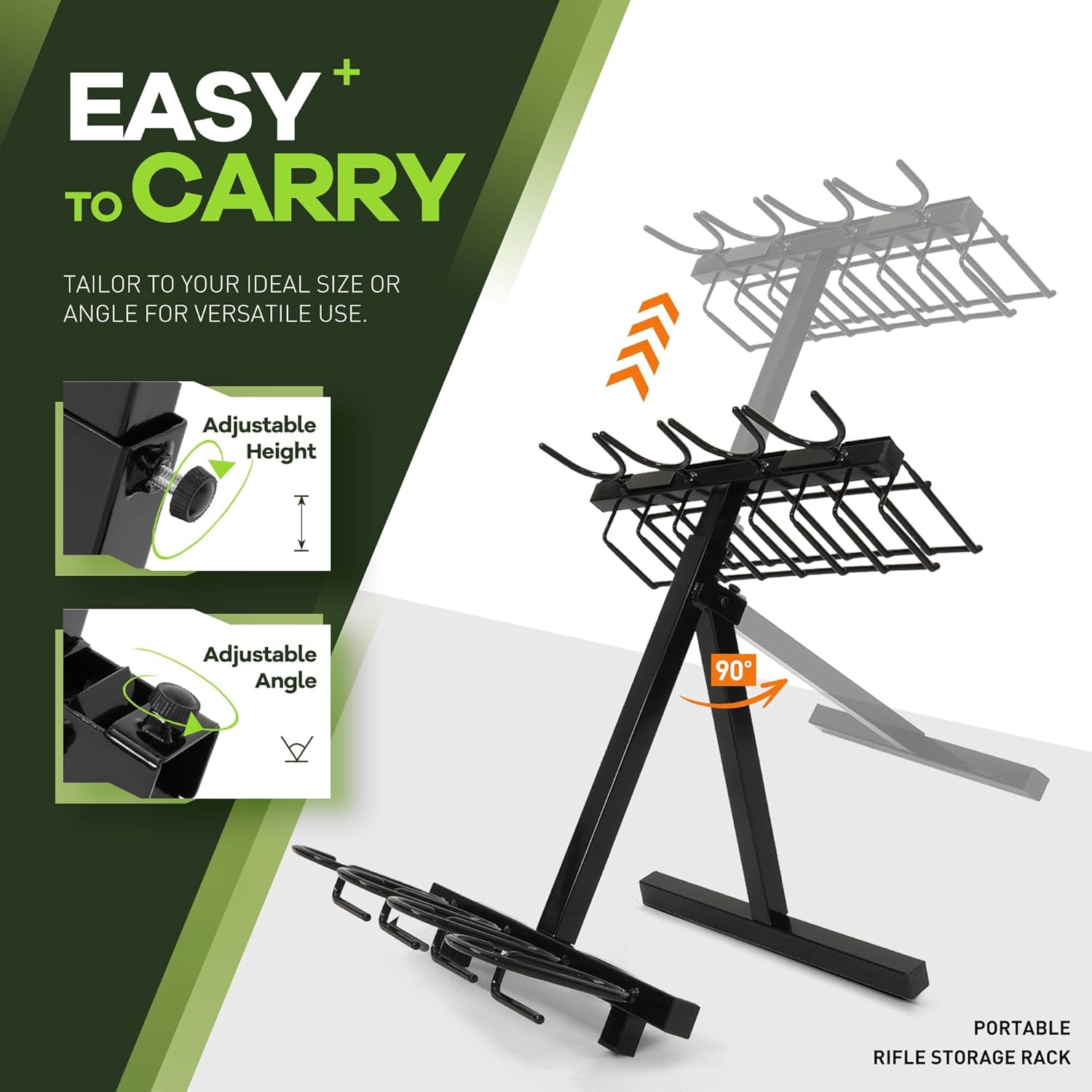 Kojem Portable Folding Gun Rack, Heavy Duty Steel Rifle Rack Stand for Shooting & Hunting Range, Holds 4 Rifles & 7 Pistols, Indoor/Outdoor Floor Gun Rack