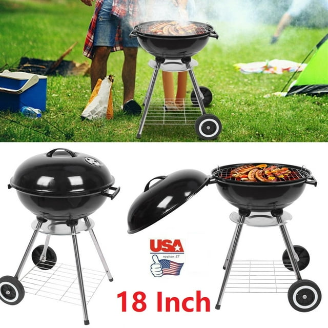 Goorabbit 18 Inch Charcoal Grill for Outdoor Camping, High Round Charcoal Barbecue Grill with Thickened Grilling Bowl for Picnic Small BBQ Kettle Patio with 2 Durable Wheels,Black