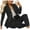 Black, variant on JGGSPWM Women 2 Piece Blazer Set Long Sleeve Solid Single-Breasted Suit Blazer Tops and Pants Casual Business Sets Red XL