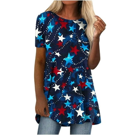

TZNBGO Independence Day Shirts for Women Blouses Fashion 2022 Women s Summer Tops Elegant Causal Crewneck Printed Short Sleeve T-Shirt Tops T-Shirt Top Navy M Corset Tops For Women Teen T12566