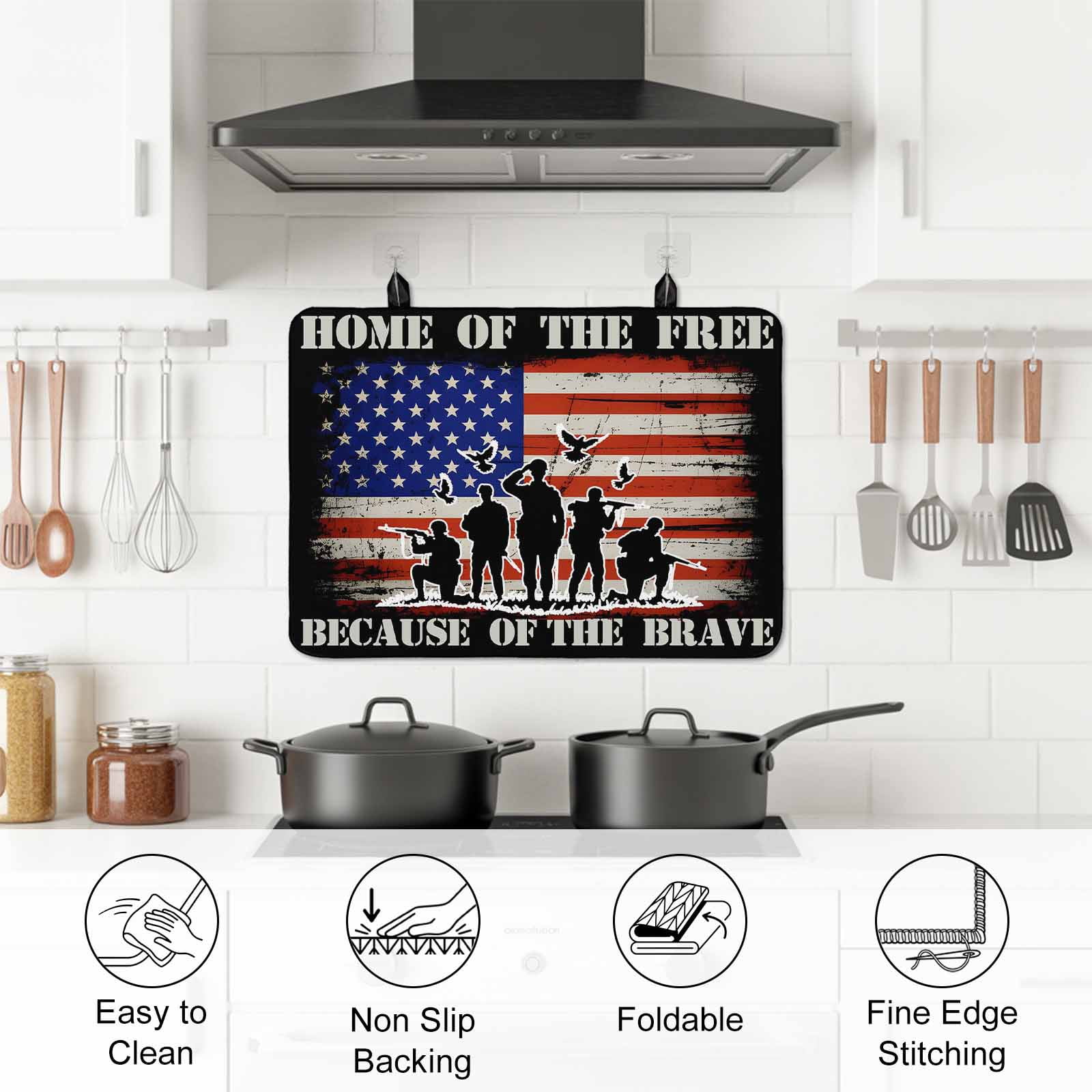 Independence Day Stove Top Cover for Electric Stove, Heat-proof & Non Slip Glass Top Stove Cover Protector, 4th of July American Flag Farmhouse Kitchen Flat Cooktop Rubber Mat 24x21 Inches