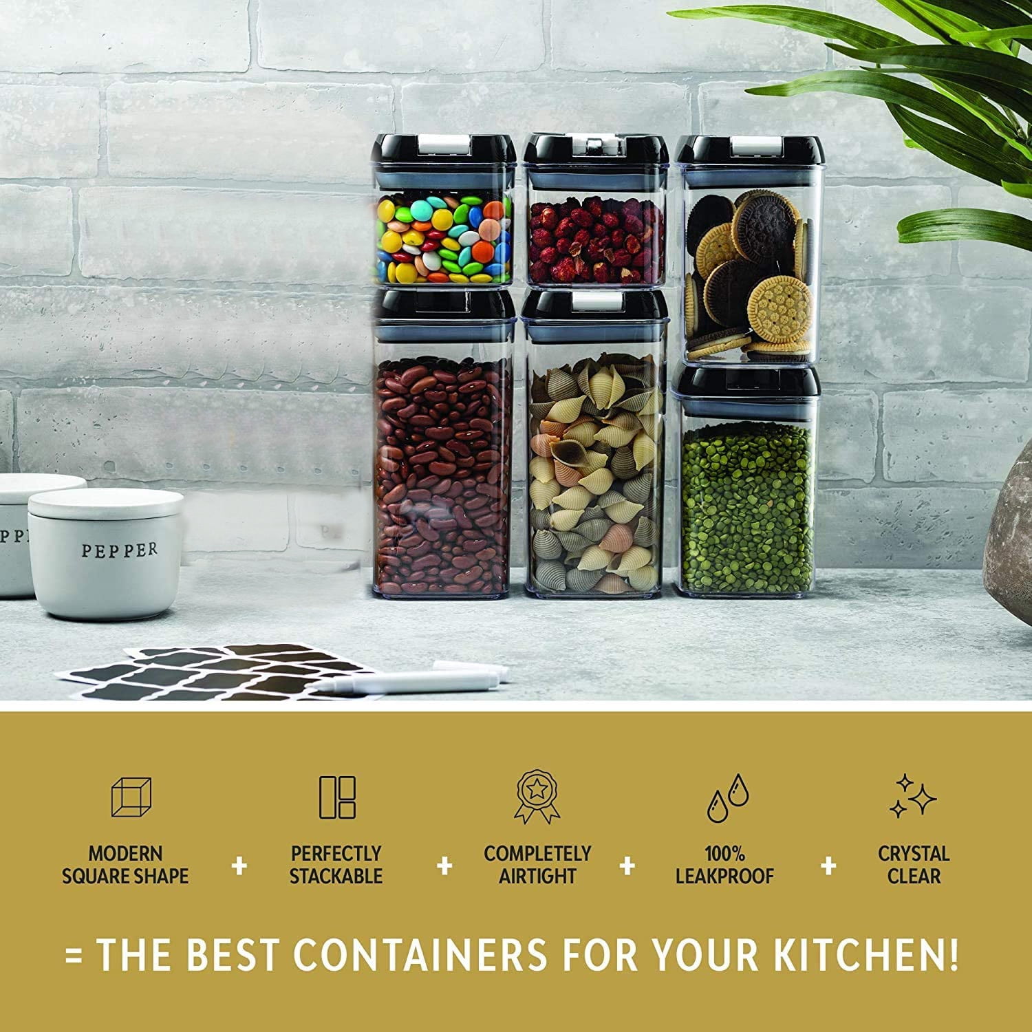 Suproot Kitchen Variety Set of 6 Pantry Organization Canisters with Lids, Marker and Labels Included - 3