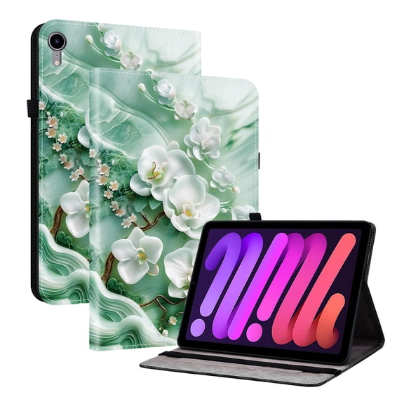 For iPad Mini 8.3" (A17 Pro), Mini 6 8.3" (6th Gen) Folio Case with Stand/Card Slots/Elastic Band Closure/Pen Loop Holder, Stylish Cute PU Leather Protective Lightweight Slim Cover,  Magnolia