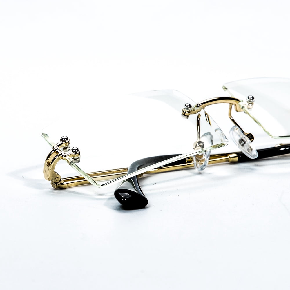 Street Knitted Men's Rimless Gold Frame Clear Lens Hip Hop Sunglasses, Clear