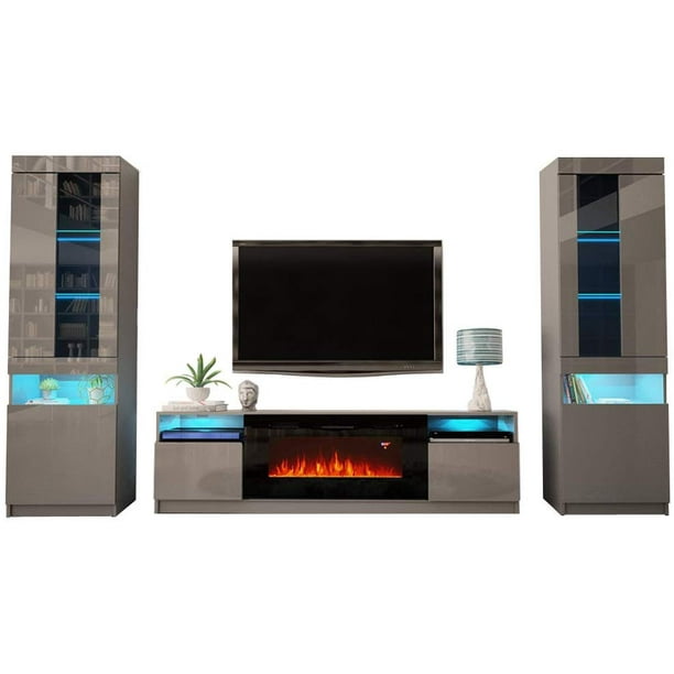 York 02 Electric Fireplace Modern Wall Unit Entertainment ...
