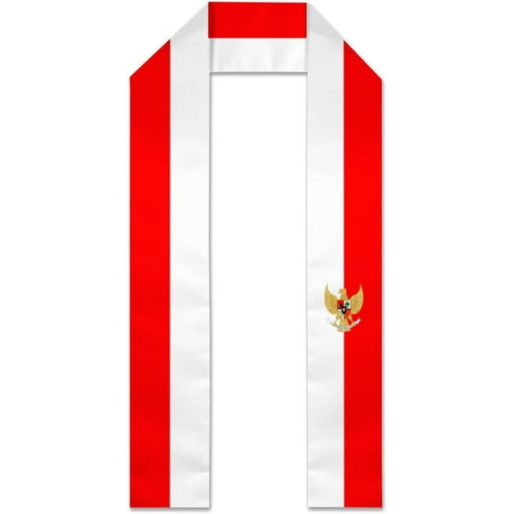 Indonesia Flag Graduation Stole Graduate Shawl Sash Scraf Gift For Abroad Student International Study (Square)