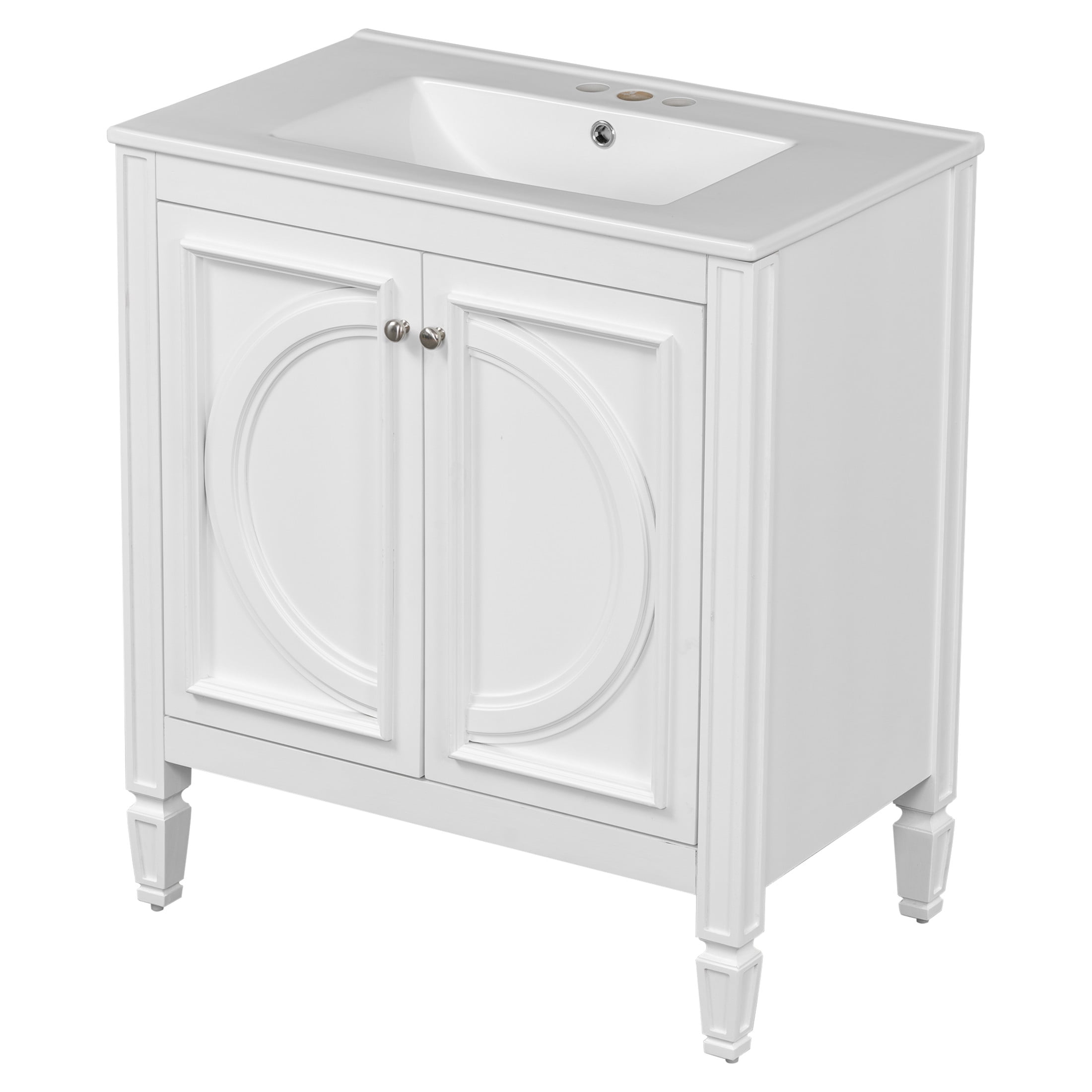 GDF Studio Vintage 30" Bathroom Vanity with Ceramic Sink, Soft-Close Door, and Ample Storage, White