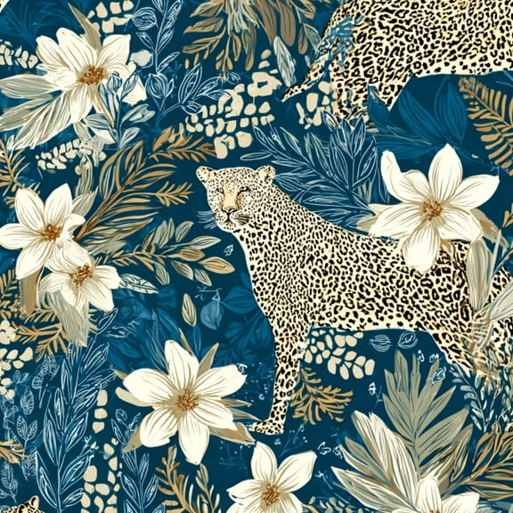 Cheetah Peel and Stick Wallpaper 17.7in x 9.8ft Leopard Floral Tropical Leaves Blue Contact Paper Vinyl Waterproof Self Adhesive Wall Paper for Bedroom Shelf Cabinet Renter Friendly