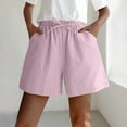 thumbnail image 2 of ShomPort Women's Cotton Linen Wide Leg Shorts Summer Casual Drawstring Elastic Waist Shorts with Pockets, 2 of 4