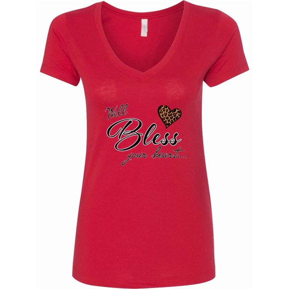 Inktastic Well Bless Your Heart with Leopard Print Women's V-Neck T-Shirt