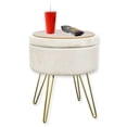 thumbnail image 3 of ITY International - Velvet Ottoman / Footstool with Storage and Tray, Metal Base, White, 3 of 7