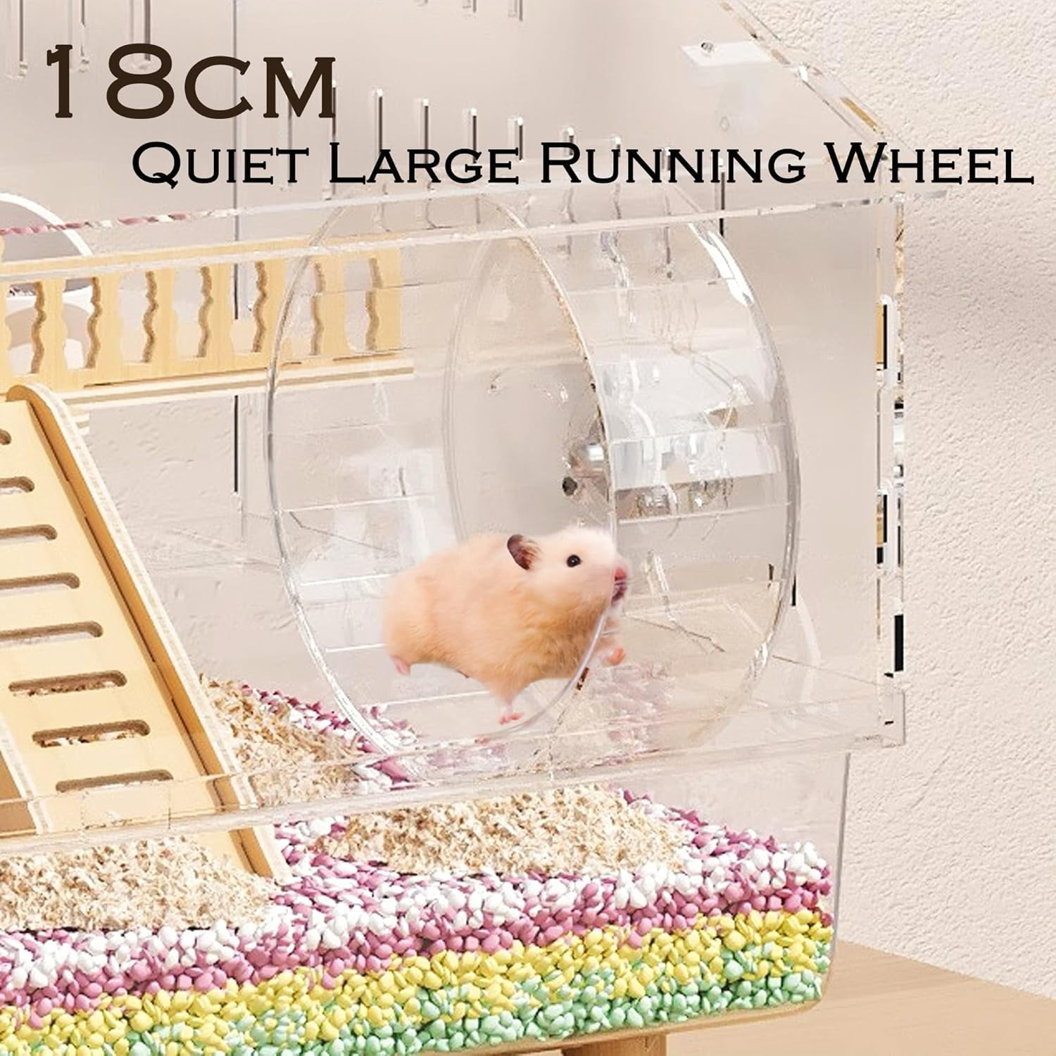 8 in 1 Acrylic Hamster Cage with All Accories2Layer Hamster House with Full Transparent Viewing Top Open Mouse Cage for Pet Mice Hamster Habitat for Dwarf Hamster Gerbils;18.5x11.8x14.6
