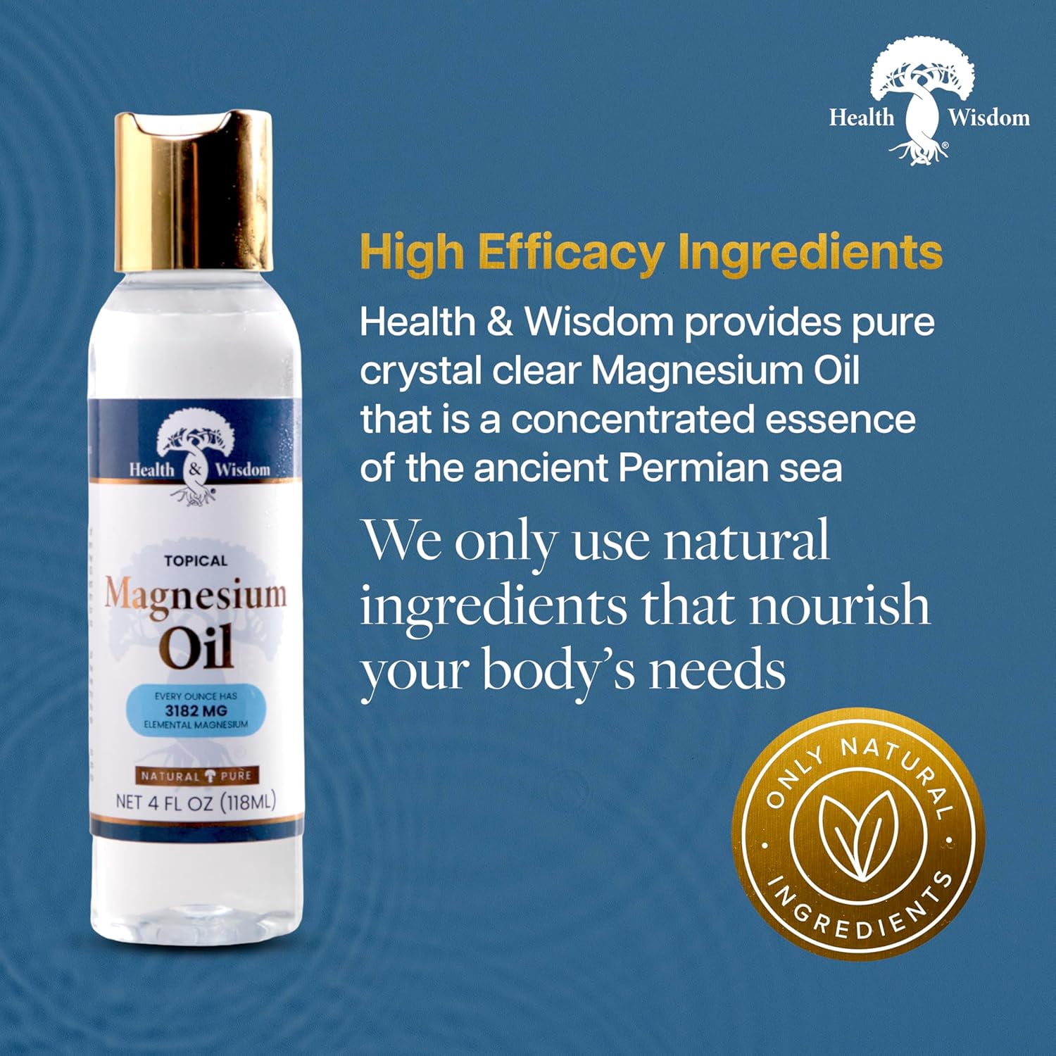 Health and Wisdom Pure Magnesium Oil - Topical Muscle and Joint Relief- Natural and Pure USP Grade Extra Strength Magnesium - Enhanced Absorption - 16 fl oz