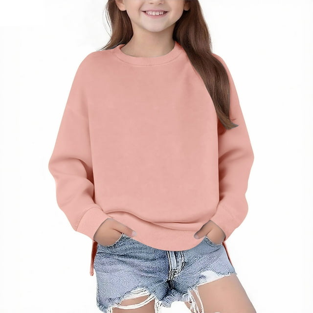 Chandail à Col Rond pour Bébé, Coupe Mi-Haute, Grand Enfant, Manches Longues, Col Roulé à Col Rond, Épaules Tombantes, Fente Latérale, Convient aux Filles de 5 à 14 Ans, Chandail pour Filles