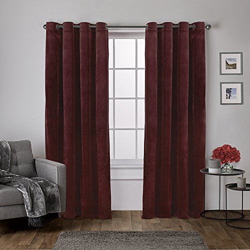 Exclusive Home Velvet Heavyweight Light Filtering Grommet Top Curtain Panel Pair, 54"x84", Burgundy
