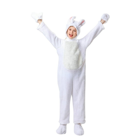 Odeerbi Kids Boys Girls Rabbit Bodysuit Stage Performance Clothes Fashion Solid Color Kindergarten Children's Day Rabbit Pulling Radish Animal Jumpsuit White