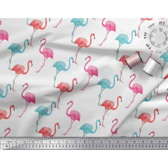 Soimoi Georgette Viscose Fabric Flamingo Bird Print Fabric by The Yard 42 Inch Wide