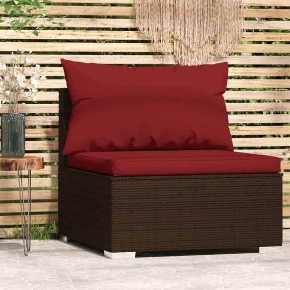 Casafoyer Patio Middle Sofa with Cushions Brown Poly Rattan