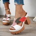 thumbnail image 2 of Rokment Womens Color Block Leaves High Heels Dress Sandals Beach Boho Trendy Leather Platform Chunky Heeled Slip on Comfortable Casual Backless Dressy Slides Summer Shoes White Size 7.5, 2 of 7