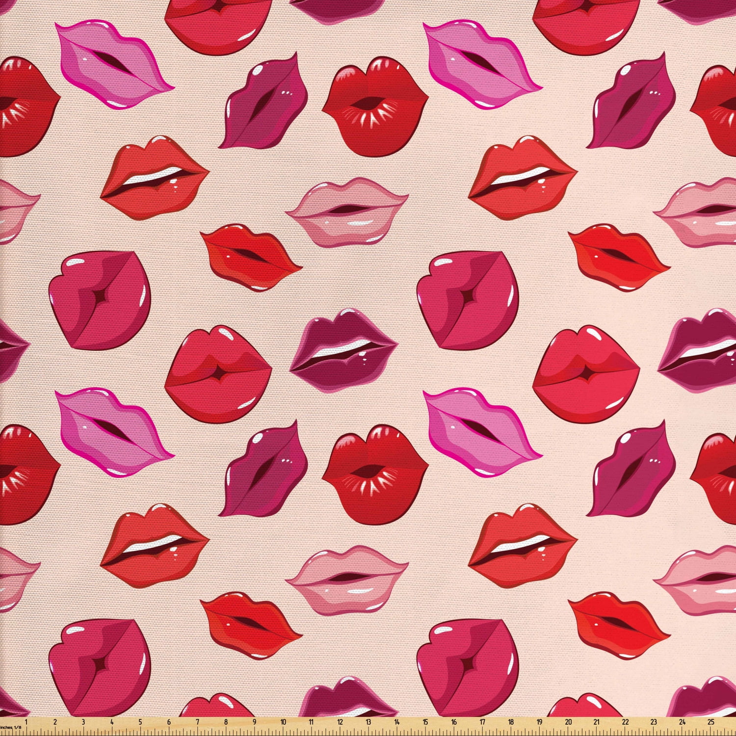 Kiss Fabric by The Yard, Repetitive Woman Lips in Warm Toned Listicks