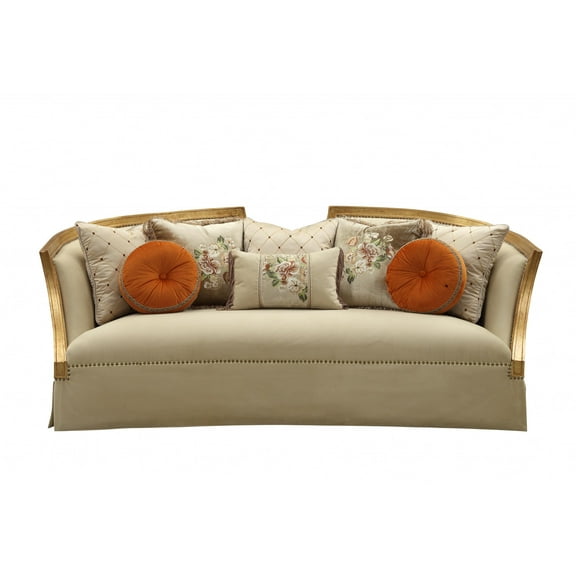 41" X 92" X 38" Fabric Antique Gold Upholstery Wood Leg/Trim Sofa w/8 Pillows