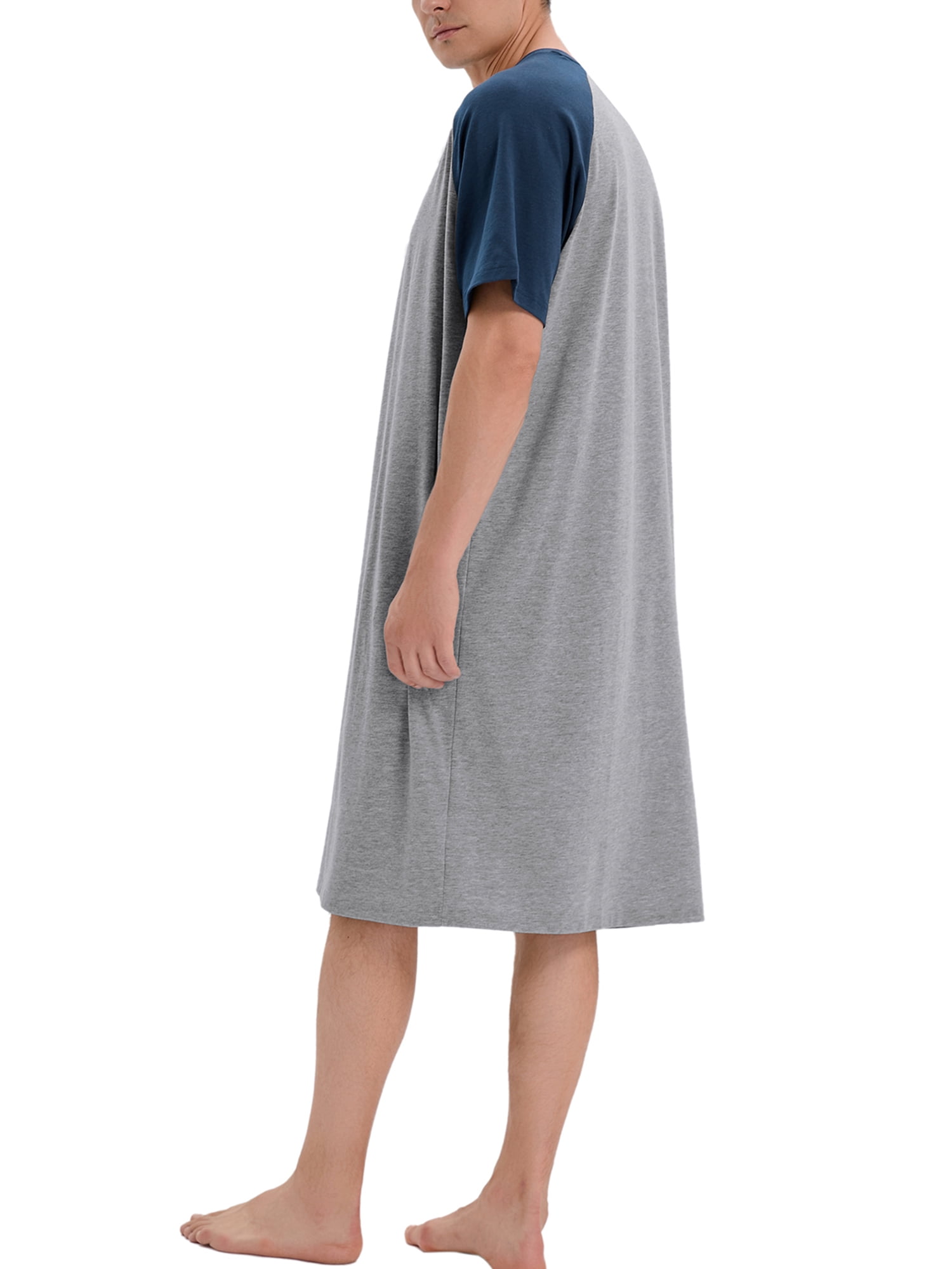 SAYFUT Mens Cotton Round Neck Long Sleep Shirt Henley Men s Nightshirt Cotton Nightwear Comfy Nightgown Short Sleeve Loose Pajama Sleep Shirt M 3XL Walmart