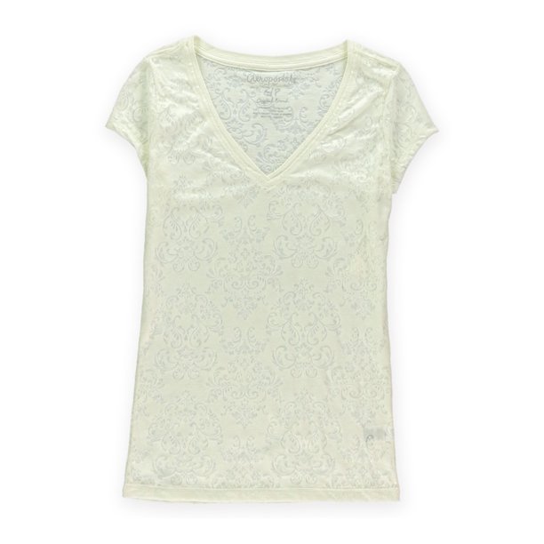 Aeropostale - Camiseta básica para mujer Jacquard Burnout, color blanco, grande Aeropostale Camiseta básica