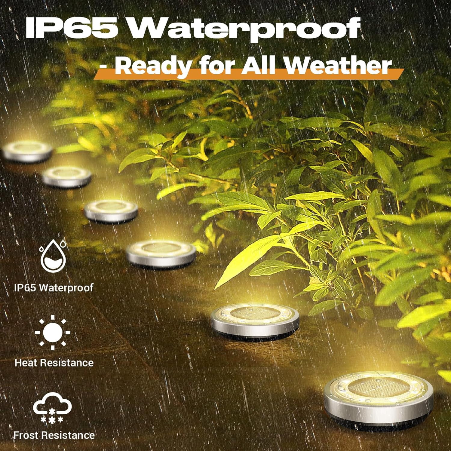 Solar Lights Outdoor Pathway, Solar Ground Lights 18 Pack Outdoor Waterproof, 3000K Warm White LED Disc Lights for Yard Garden Pathway Driveway Lawn, 18 Pcs Warm white