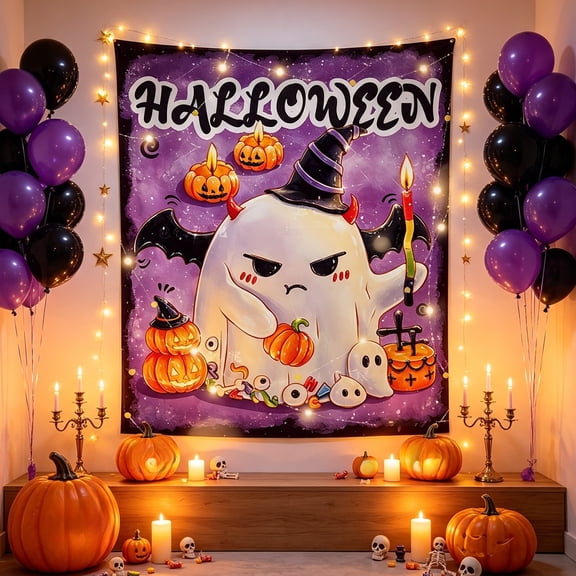 Racedeer Halloween Ghost Pumpkin Tapestry Wall Hanging Fabric Decor for Living Room Bedroom Party