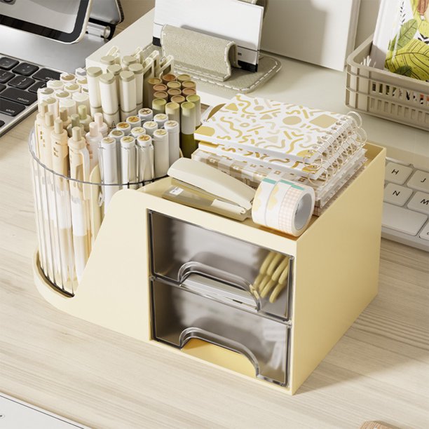 Organizador de escritorio circular de plástico con soporte giratorio para bolígrafos, diseño de 3 niveles, para escritorio de estudio, material plástico ligero.,Wsvlmg