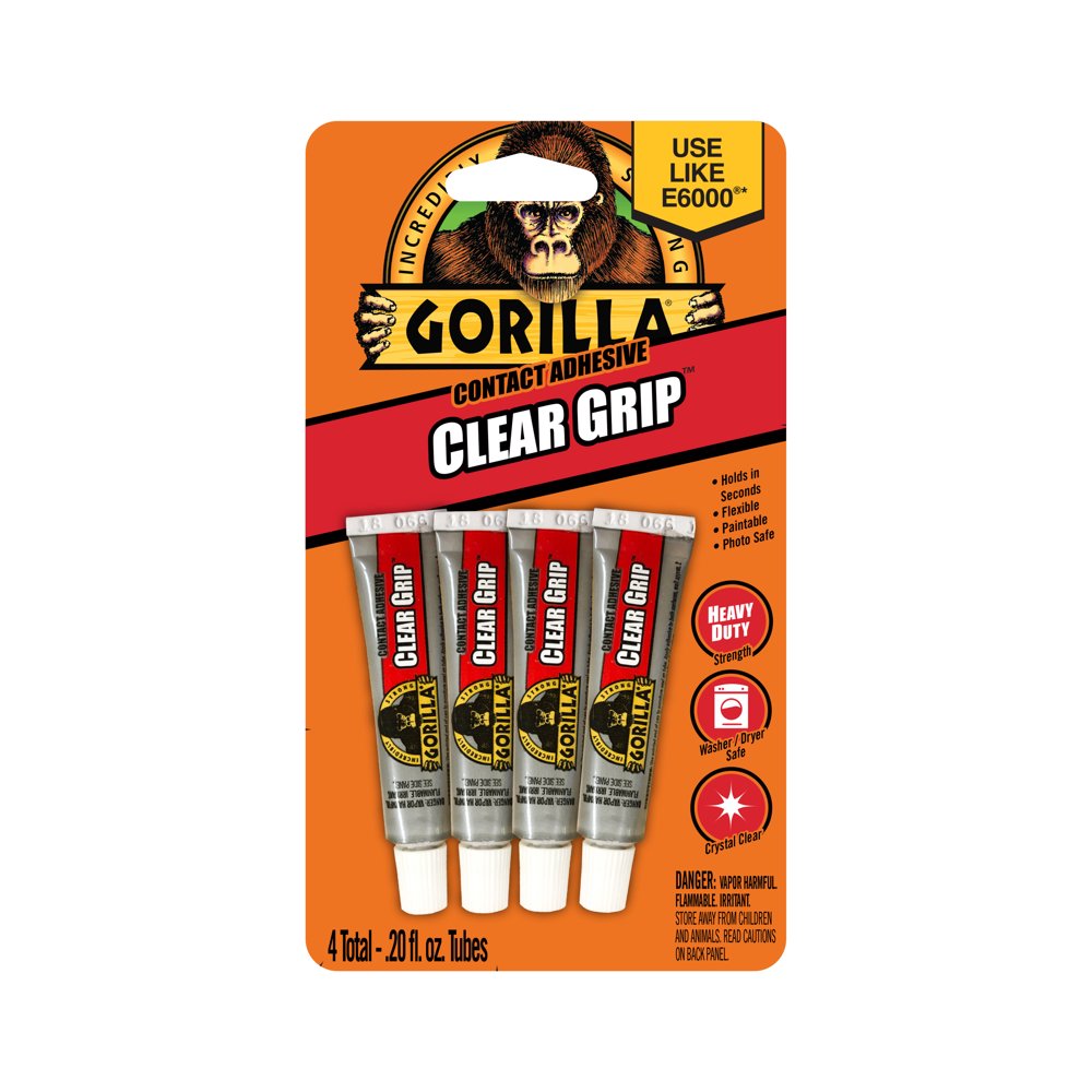 Gorilla Clear Grip Contact Glue 5g Mini Tubes, 4 Count